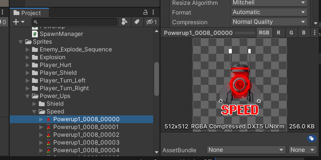 Highlight the first frame of desired new Powerup Object